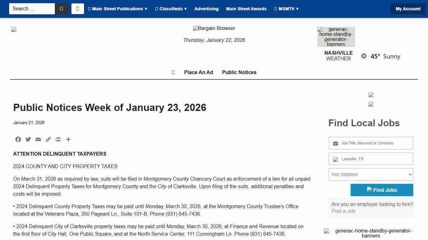 Public Notices Week of January 23, 2026 - Main Street Media of Tennessee