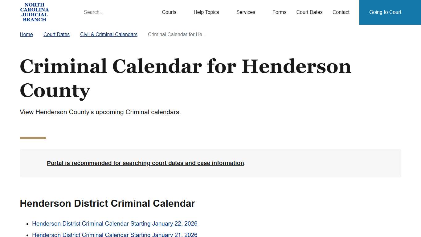 NC Judicial Branch Civil and Criminal Calendars
